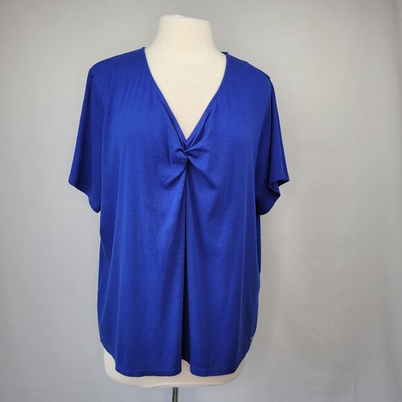 Calvin Klein Knot Front Short Sleeve V-Neck Top Blue Size 2X - Picture 1 of 11